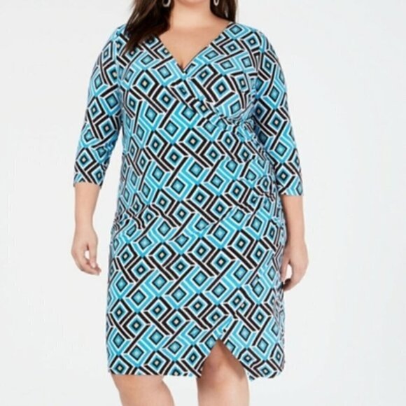 INC PLUS SIZE 2X WOMENS GEO PRINT WRAP DRESS - Picture 1 of 6